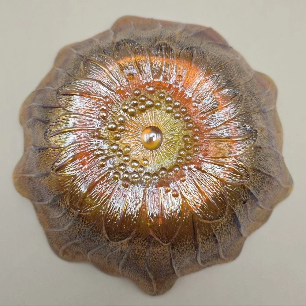 Vintage Sunflower Bowl Carnival Glass Marigold Iridescent 7